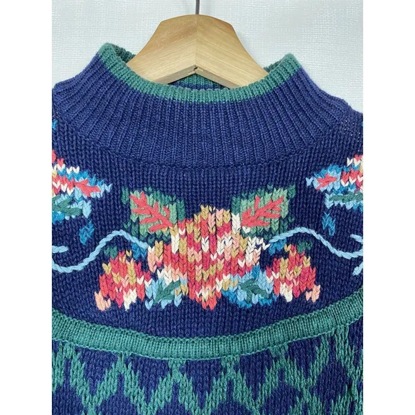 Vtg Sweater Floral Knit Hand Embroidered Grandma‎ Cottage Prairie Linen Cotton - Image 3