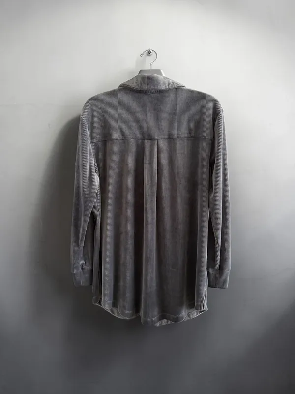 Soma Intimates Sunday Shacket Velour Corduroy Button Down Sleep‎ Shirt in Grey - Image 2