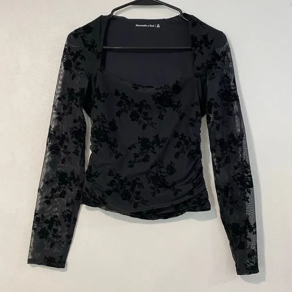 Abercrombie & Fitch Mesh Floral Top XS Sheer Ruched Y2K Going Out - Image 2