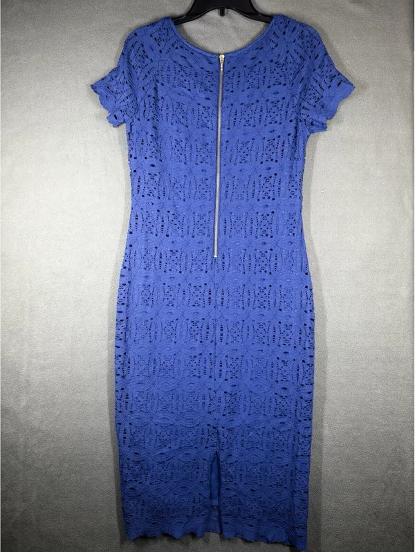 Roz & Ali Royal Blue Lace Sheath Midi Dress Size 12 Short Sleeve - Image 10