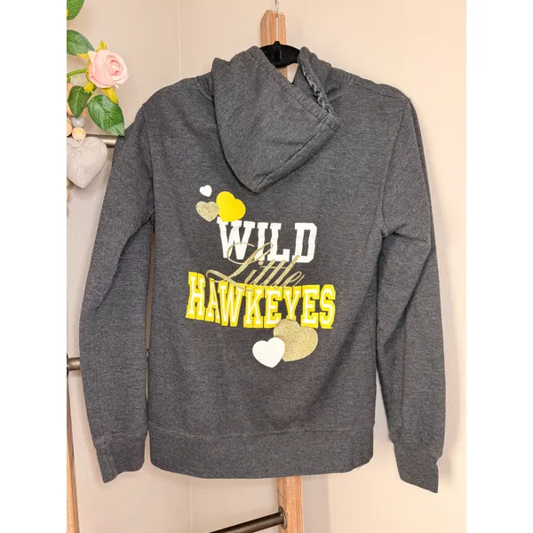 Jones & Mitchell University of Iowa Hawkeyes Hoodie Grey Glitter Hearts Large - Image 4