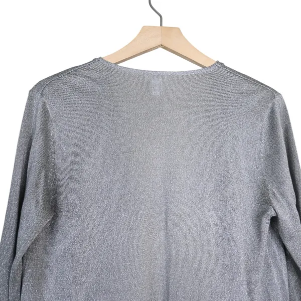 Chico's Women's M Chico's Size 1 Silver with Metallic Thread Open Front Cardigan - Image 4