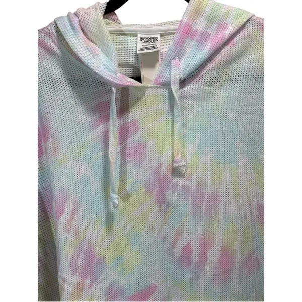 Victoria’s Secret PINK Mesh Tie Dye Pullover Hoodie – Rainbow Pastel – Large NWT - Image 3