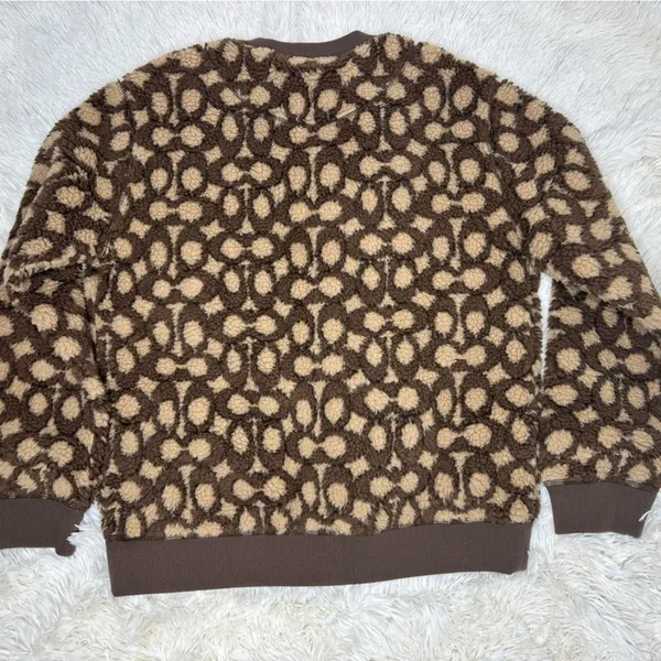Coach Signature Monogram Sherpa Fleece Pullover Sweatshirt Brown Tan Women’s S - Image 3