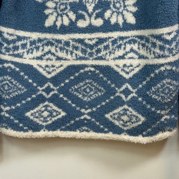 Berkley Jensen Blue White Nordic Floral Fleece Quarter Zip Pullover Small - Image 7