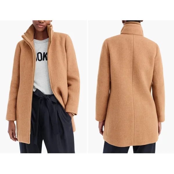 J. Crew Lodge Full-ZIp Coat in Camel Italian‎ Stadium-cloth Wool Size 00 - Image 2