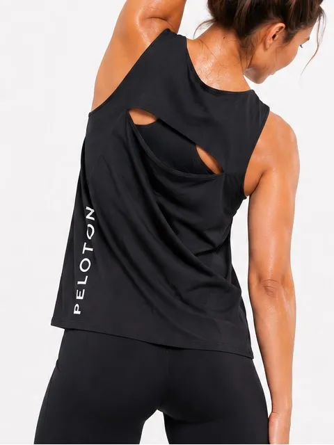 Peloton by Nualime Black Cutout Back Tank Top M Cycling Yoga Athletic Made USA - Image 2
