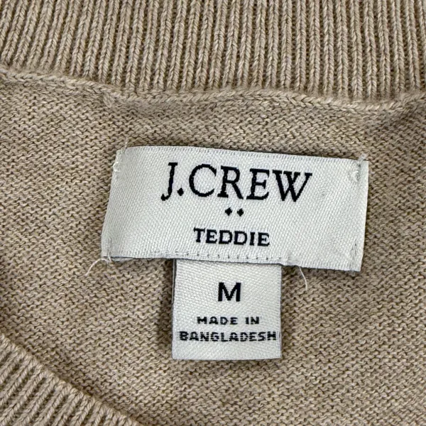 J.Crew Teddie‎ Sweater Womens Medium Tan White Striped Cotton Crewneck CG827 - Image 3