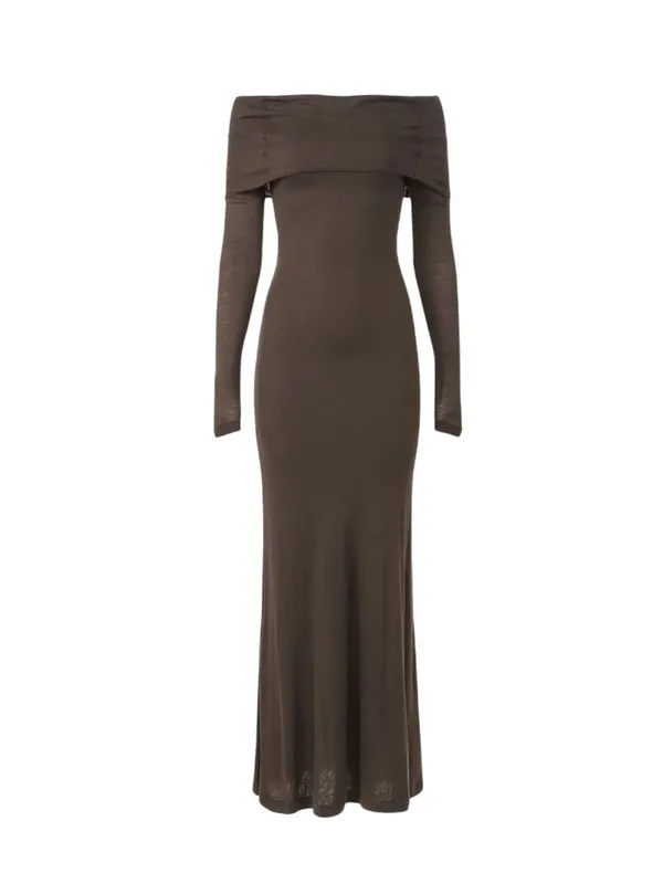 By Malene Birger Jytte Off The Shoulder Dress in Brown XSmall Womens Maxi Gown M - Image 10