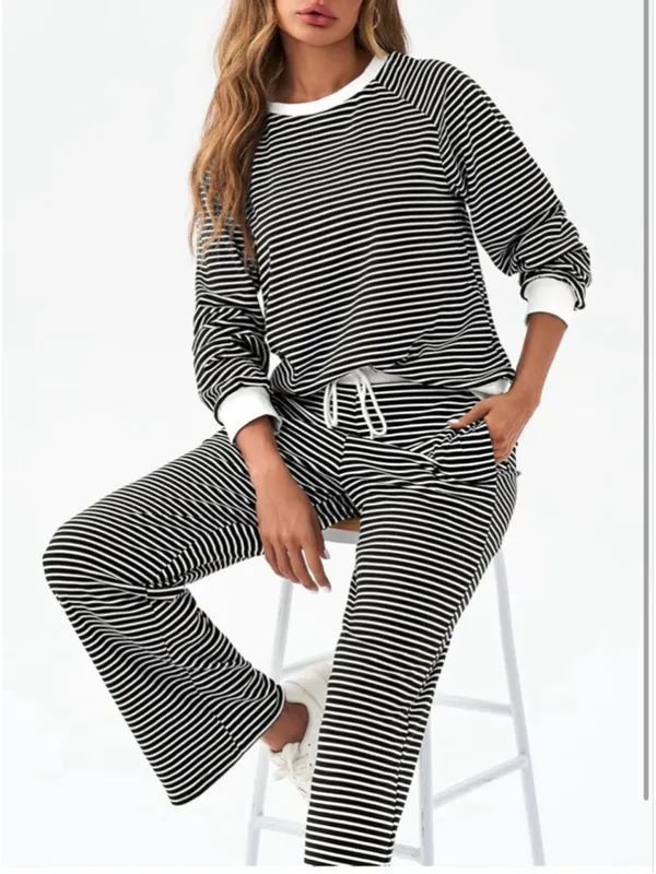NEW Tankaneo 2 Pc Set Striped Long Sleeve Sweatshirt & Pants M - Image 6