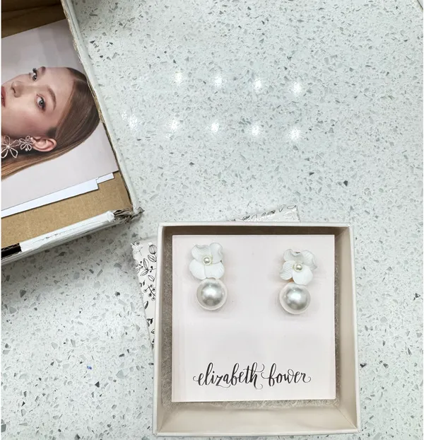 Mini Floral Pearl Earrings White - Image 3