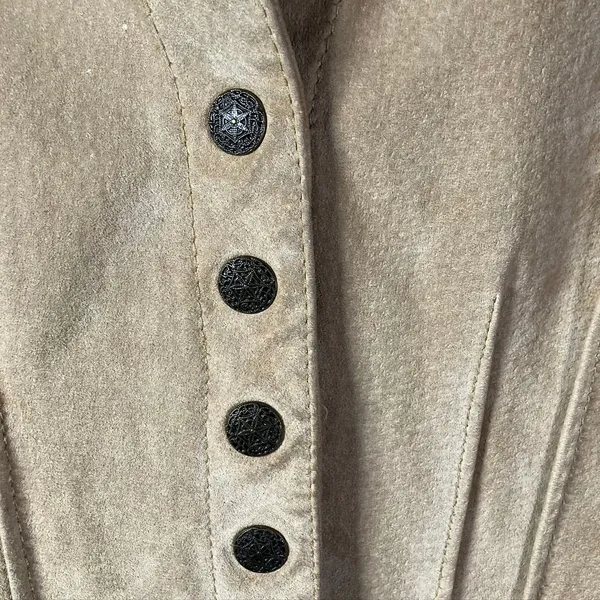 A.M.I. Leather Jacket Tan Brown Suede Button Up Womens Medium Career‎ - Image 3