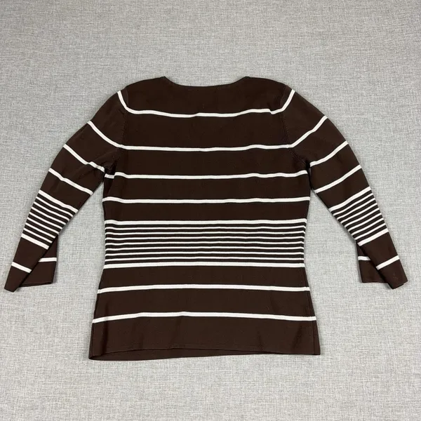 Anthropologie Peck & Peck Sweater Womens L Brown Striped Crew Neck 3/4 Sleeve - Image 8
