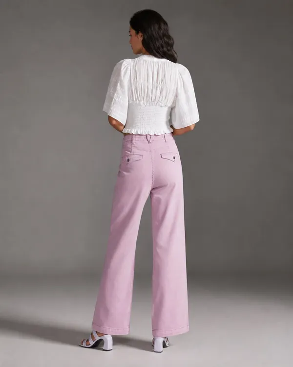 Anthropologie Pilcro Slouchy Chino Wide Leg Pants Lilac High Rise Y2K Preppy Coastal Size 28 - Image 3