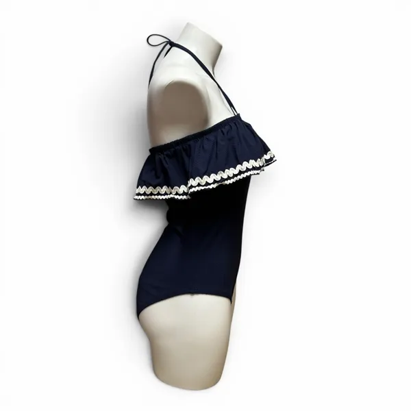 J.Crew Halter Ruffle One Piece Swimsuit Navy Blue White 6 - Image 5