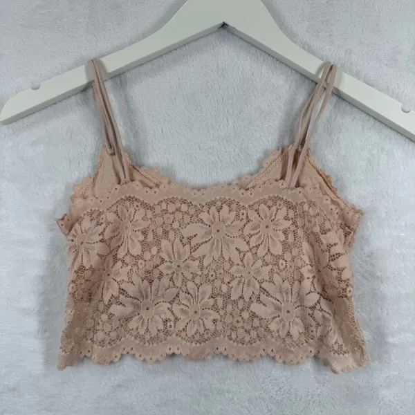 Sans Souci Floral‎ Lace Bralette V-Neck Adjustable Straps Scalloped Trim Peach Small READ - Image 4