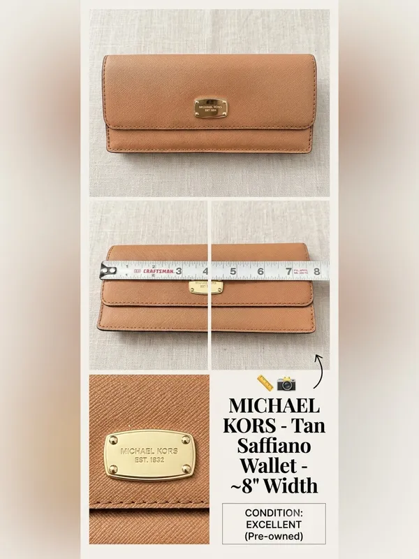 Michael Kors Tan Saffiano Leather Wallet - Excellent Condition, ~8"‎ - Image 2