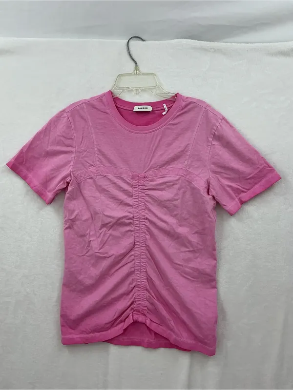 Sandro Pink Short-Sleeve Ruched Front Tee - Image 2