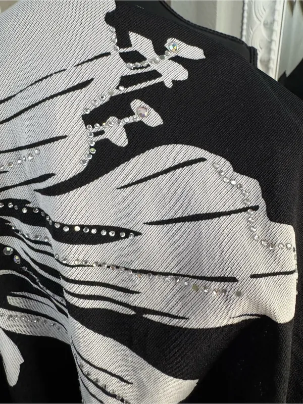 Express 3/4 sleeve Black Sheer Mesh Floral Rhinestone Bling V-Neck Top - Large - Image 6