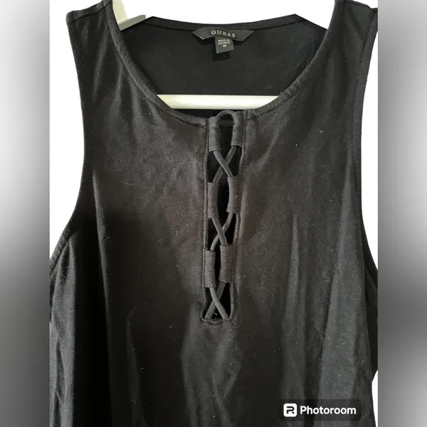 Guess Lace-Up Racerback Tank Top Style 90’s Vintage Y2K Sz Medium Stretch Black - Image 3