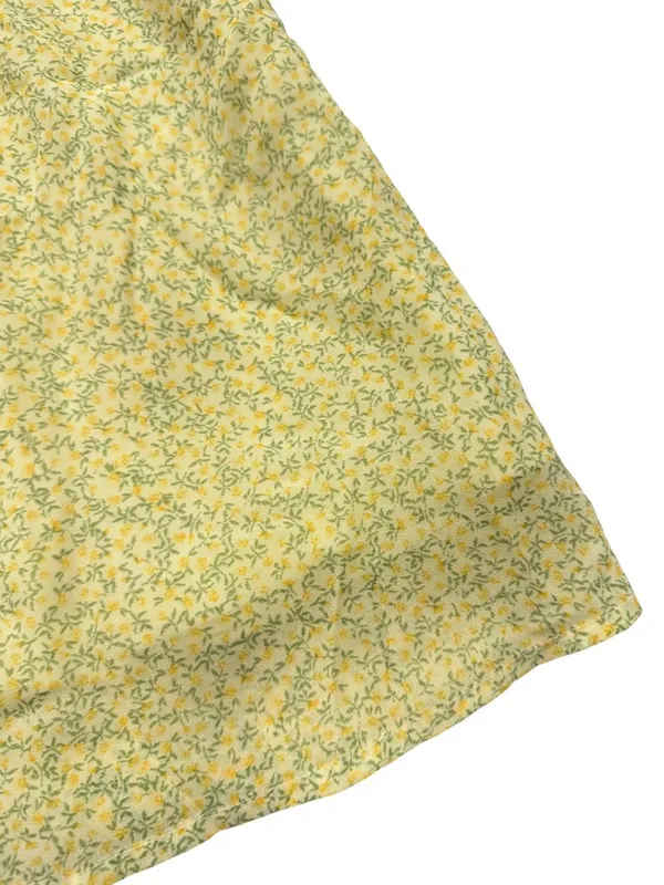 Divided Yellow Green Floral Mini Dress Sundress Tie Front Cutout X-Small Women's - Image 2