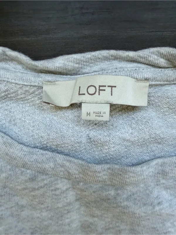 LOFT Womens Size Medium Light Gray Ruffle-Trim Pullover Sweatshirt - Image 2