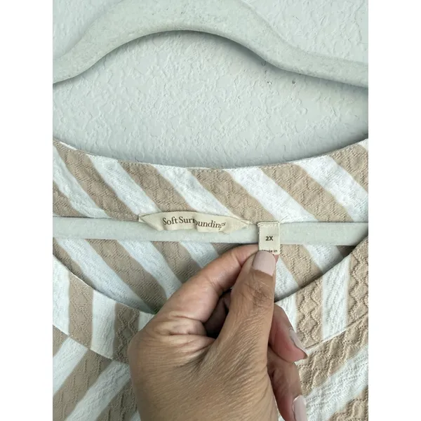 Soft Surroundings Women's Beige White Stripe Glorieta Tunic Crew Neck Size 2X‎ - Image 9