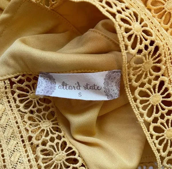 Altar’d State Crochet Wrap Mini Dress Yellow Belted V-neck - Image 9