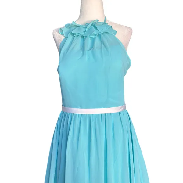 Alfred Angelo Aqua Chiffon Halter Prom Maxi‎ Dress Formal Etheral Flowy Spring - Image 2