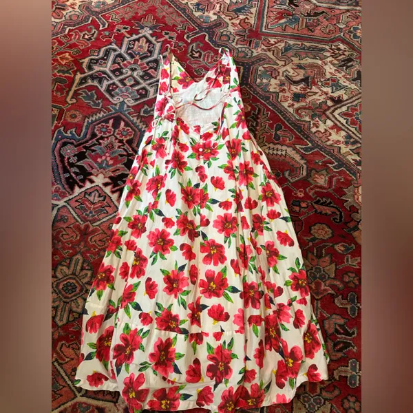 Free People White Floral Slip Midi Dress with Red & Green Print - Image 11