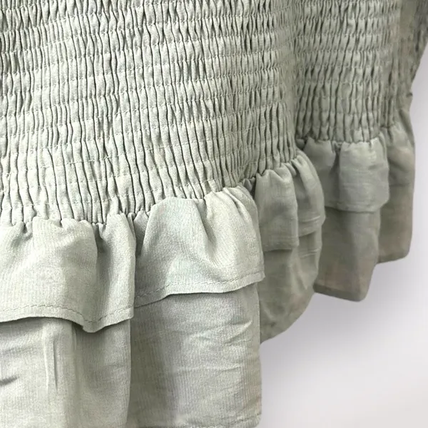 Mable L Light Green‎ Badale Smocked Ruffles Fitted Mini Dress Satin Stretch - Image 6