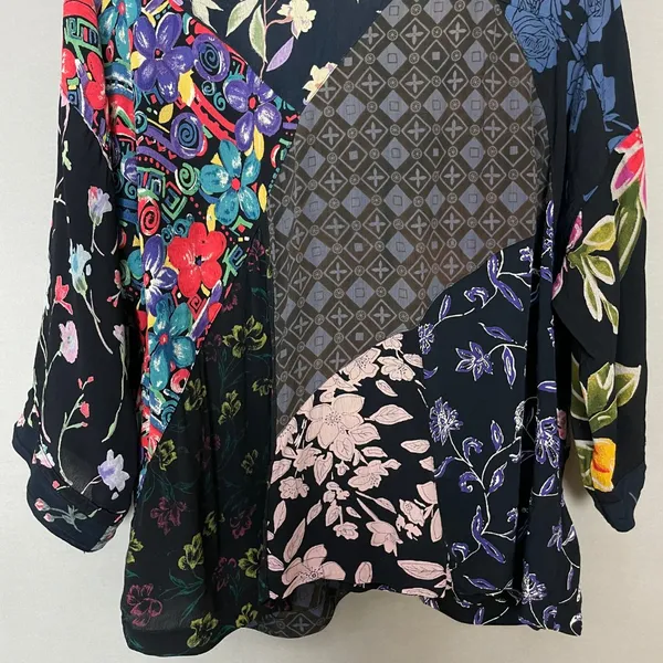 Vintage‎ Patchwork Top Nomads of the Desert Black Art-To-Wear FLAWS Size Large - Image 6