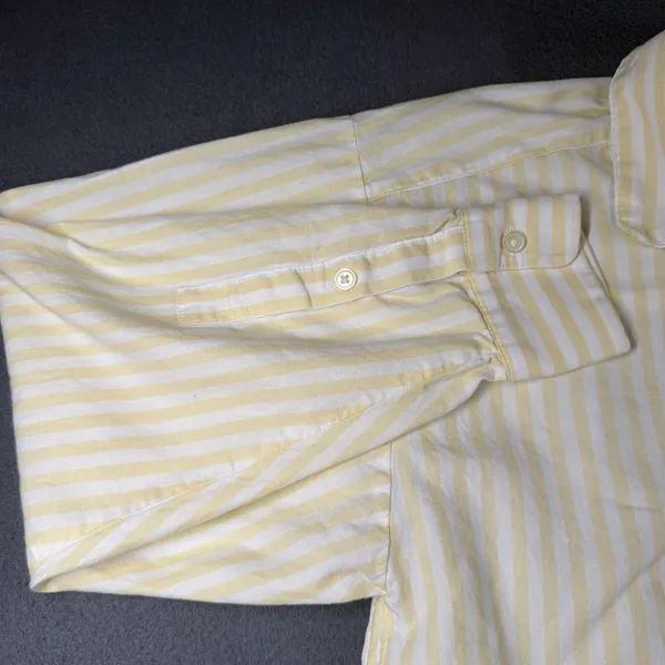 LOFT Shirt Womens Small Yellow White Striped Button Front Long Sleeve Cotton Top - Image 2