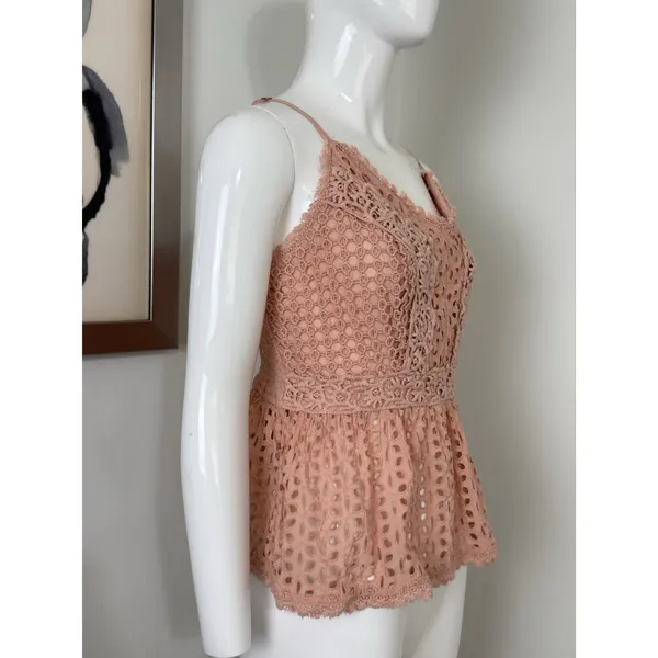 Japna Women’s Pink Floral Crochet Crop Top Boho Sleeveless Sweetheart Neck L - Image 7