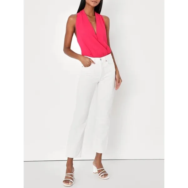 NWT‎ Lulus Fuchsia Pink Plunging Halter Neck Bodysuit L Party Holiday Resortwear - Image 3