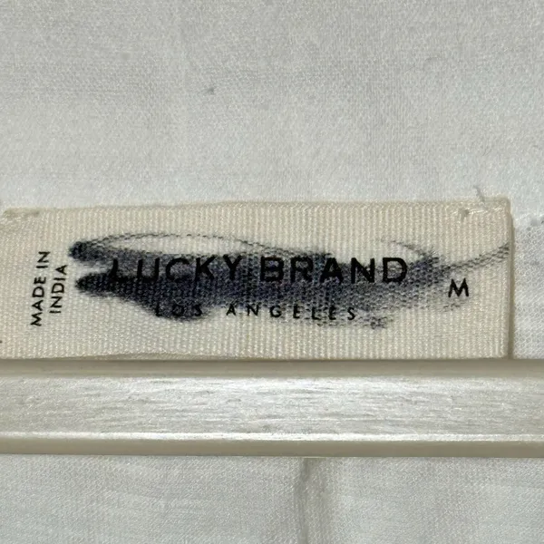 Lucky Brand White Embroidered Tassel‎ Tie Square Neck Peasant Tunic Top Medium - Image 3