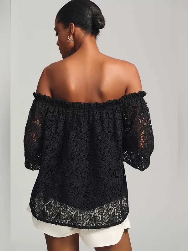 Maeve Anthropologie Whimsigoth‎ Off Shoulder Cutwork Lace Boho Top XXS Romantic - Image 2