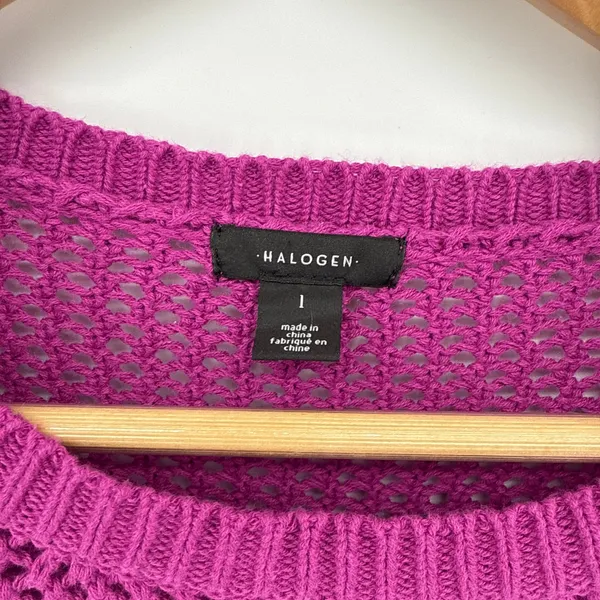 Halogen Open Stitch Cotton Crop Sweater Vest Size Large Magenta Crew Neck‎ - Image 4