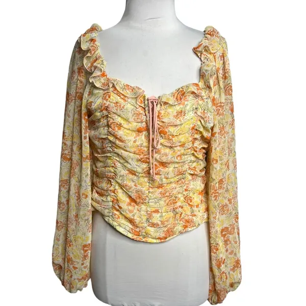Free people Mable floral top‎ peach Sz S balloon sleeve - Image 7