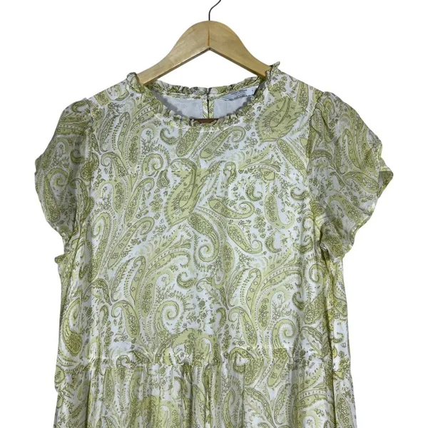 Lucky Brand Ariel Tiered Paisley Maxi Dress Yellow Boho Flutter Sleeve Size S - Image 4
