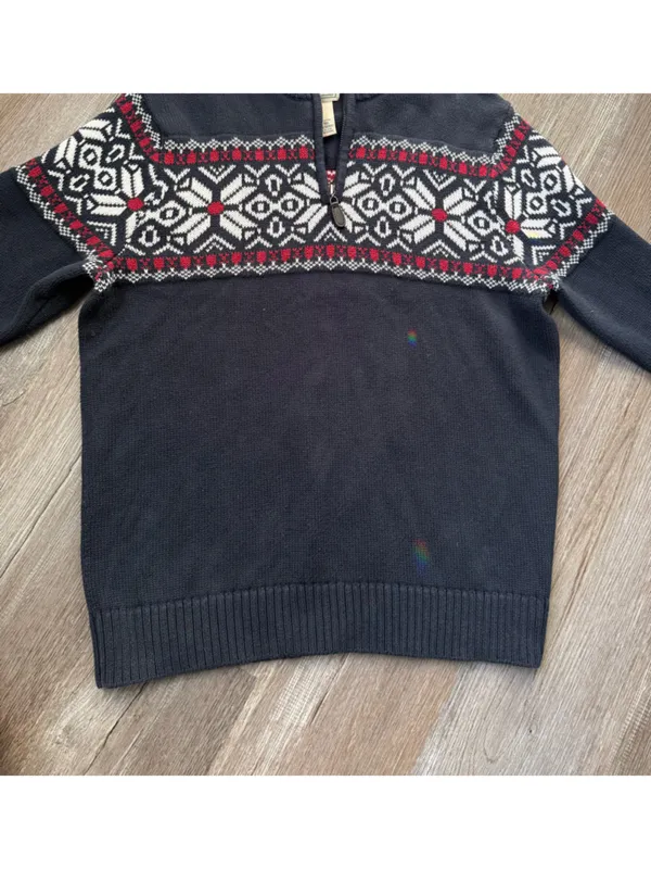 VTG L.L. Bean Cotton Quarter Zip Sweater Red White Navy Fair Isle Cottage Size M - Image 2
