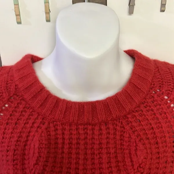 Madewell Women’s Heavy Weight Everett Cable Knit Pullover Red Sweater-Small - Image 6