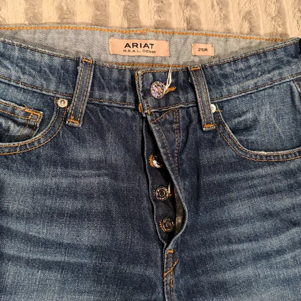 Ariat Real Denim High Rise‎ Straight Leg Distressed Patchwork Jeans Blue 25R - Image 9