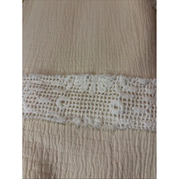 POL Wide Leg Crochet Lace Floral Cream White Elastic Waist Size L 100% Cotton - Image 7
