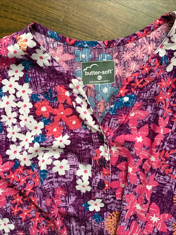 Butter Soft Scrub top Floral V-Neck Tunic - Pink Multi - Image 2