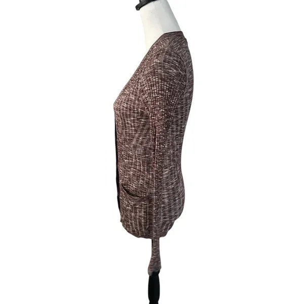 Athleta Brown and White Revolve Cardigan V Neck Medium - Image 4