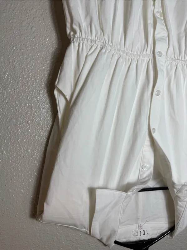 TCEC White‎ Cotton Shirt Dress Womens Small Sleeveless Tiered Midi Maxi - Image 8