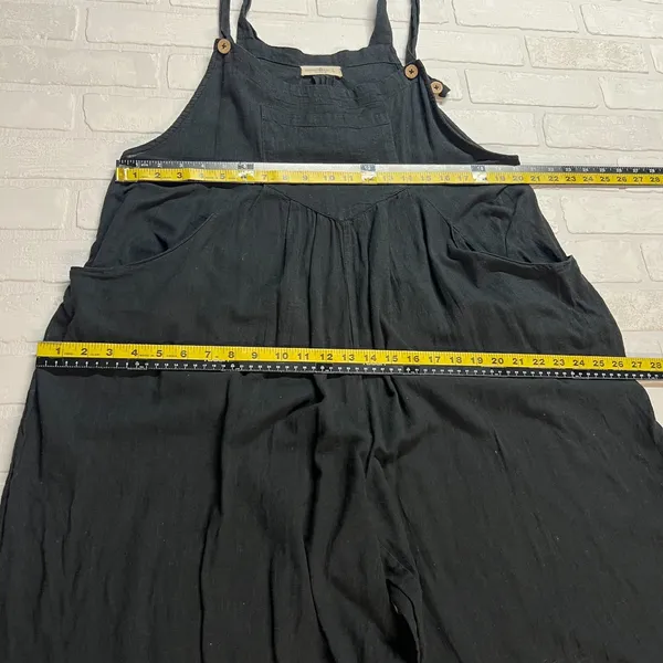 Natural Life Wide Leg Jumpsuit Overalls Womens Large Black Gauze Cotton Pocket L - Image 12