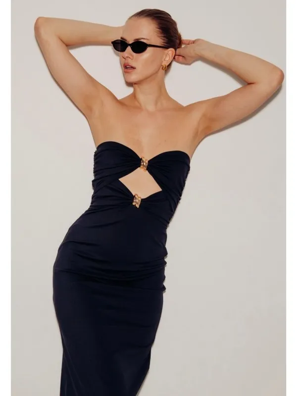 Torn By Ronny Kobo Lia Strapless Midi Dress Black Womens Size Large - Image 11