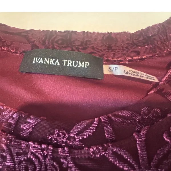 Ivanka Trump Peplum Top Womens S Wine New Burnout Velvet Long Sleeve I78TNHFE - Image 2